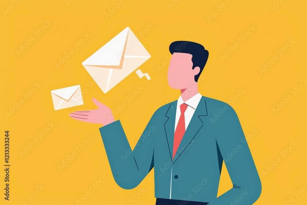 Modern Businessman Using Digital Messaging to Communicate via Mail with a Vibrant Background - Perfect for Illustrating Email and Communication Concepts Modern Businessman Using Digital Messaging to Communicate via Mail with a Vibrant Background - Perfect for Illustrating Email and Communication Concepts