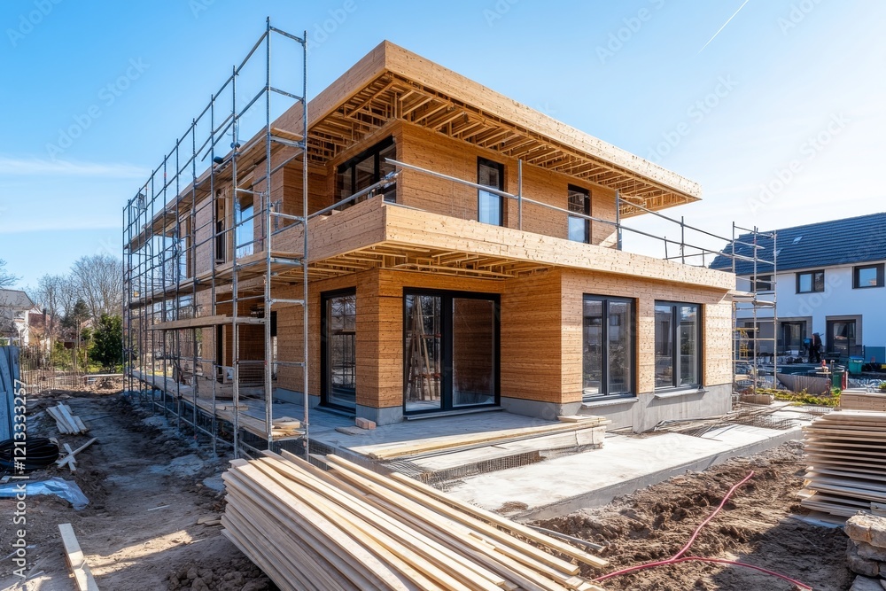 A modern house under construction. Generative AI A modern house under construction. Generative AI
