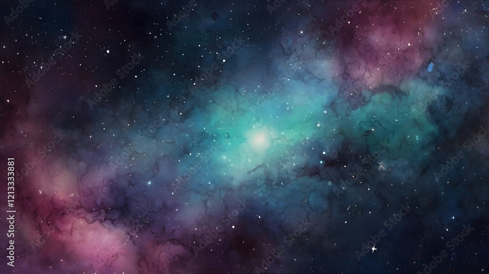Fototapeta premium Vector cosmic watercolor illustration. Colorful space background with stars.