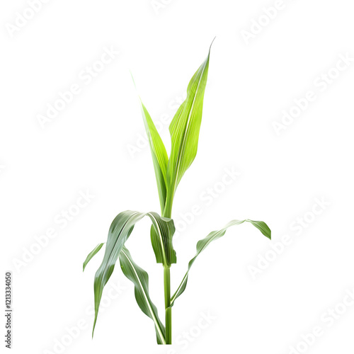 Detailed cornstalk with ripe corn on a transparent backdrop, emphasizing its agricultural quality.