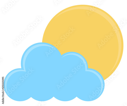 Sun and cloud weather flat icon isolated on white background.