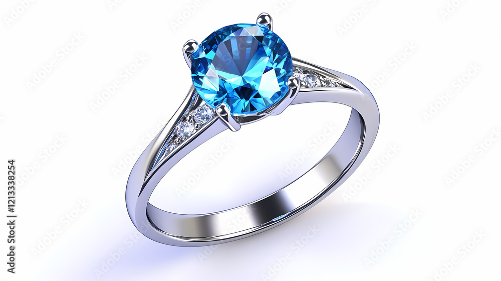 A beautiful silver ring featuring a sparkling blue gemstone, perfect for special occasions or everyday elegance. white background. Silver Cascade. Illustration A beautiful silver ring featuring a sparkling blue gemstone, perfect for special occasions or everyday elegance. white background. Silver Cascade. Illustration