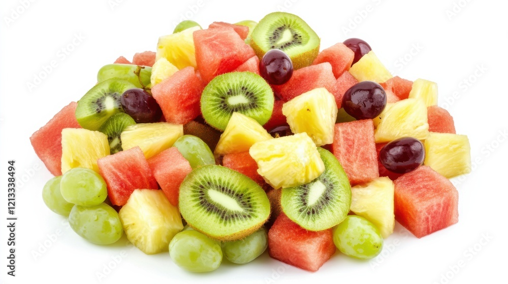 A refreshing fruit salad with a colorful mix of watermelon, pineapple, grapes A refreshing fruit salad with a colorful mix of watermelon, pineapple, grapes