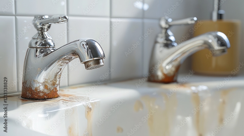 Before and After Cleaning a Stainless Steel Bathroom Faucet with Calcium Stains Before and After Cleaning a Stainless Steel Bathroom Faucet with Calcium Stains