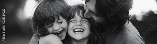 A Close-Up Portrait of Three People Smiling and Hugging