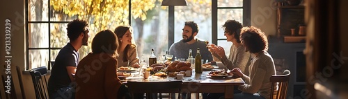 Friends Enjoying a Meal Together at a Table Near a Window