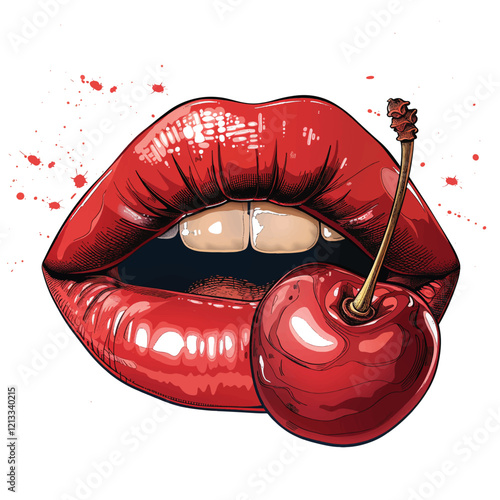 vector style cartoon lips and cherry