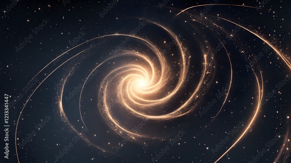 Obraz premium Abstract golden spiral galaxy background with sparkling stars.