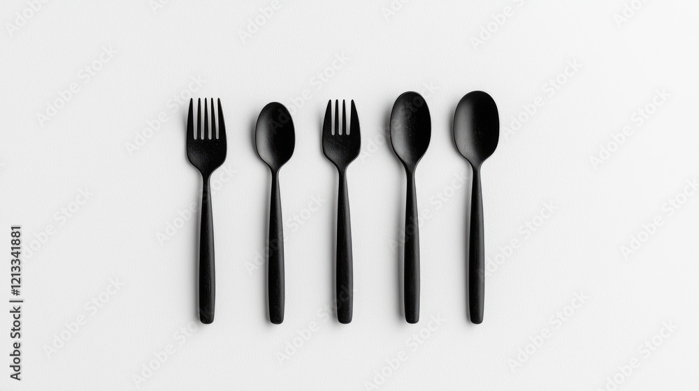 Black cutlery on white background, flatlay for menu design Black cutlery on white background, flatlay for menu design