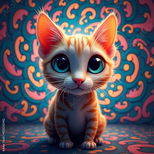 A cute orange and white cat with big eyes and pointy ears photo