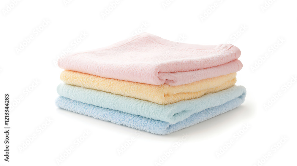 of freshly folded baby clothes in pastel colors, isolated on a white background of freshly folded baby clothes in pastel colors, isolated on a white background