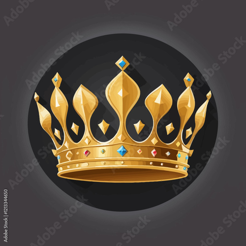 Realistic 3D gold crown in shiny finish with multi-dot royal design. The crown is centered on a transparent background, ideal for use in copyright-related design projects.vector.