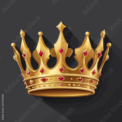 Realistic 3D gold crown in shiny finish with multi-dot royal design. The crown is centered on a transparent background, ideal for use in copyright-related design projects.vector.