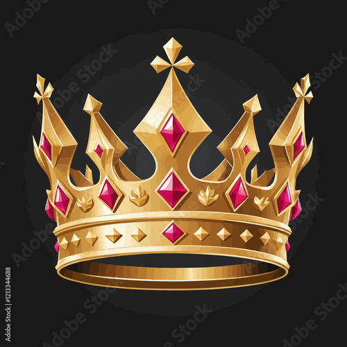 Realistic 3D gold crown in shiny finish with multi-dot royal design. The crown is centered on a transparent background, ideal for use in copyright-related design projects.vector.