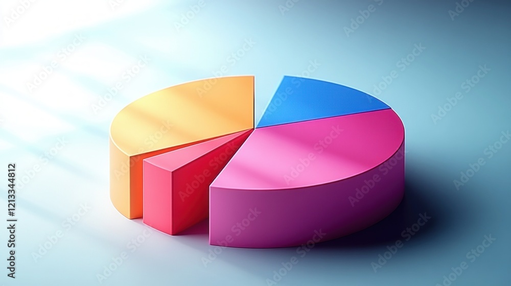 Obraz premium Modern 3D Pie Chart Icon Set for Infographics and Data Visualization with Minimalistic Design in Pastel Colors