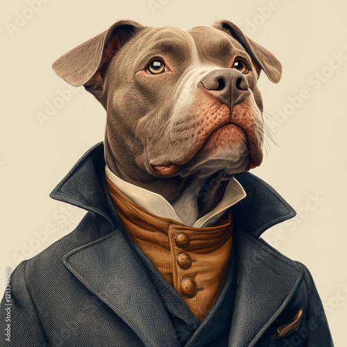 A dapper pitbull dog in a stylish gentlemens coat photo