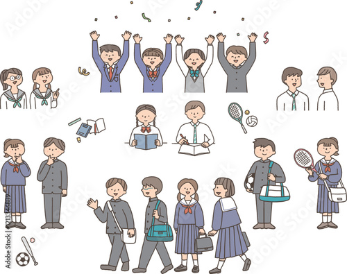 色々なポーズの学生セット