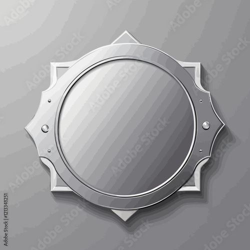 Metal logo and badge, vector silver label icon, steel shiny scratched chrome plates, user interface gaming iron panel kit. Gray blank platinum blank template, aluminum signage interface frame. metal b