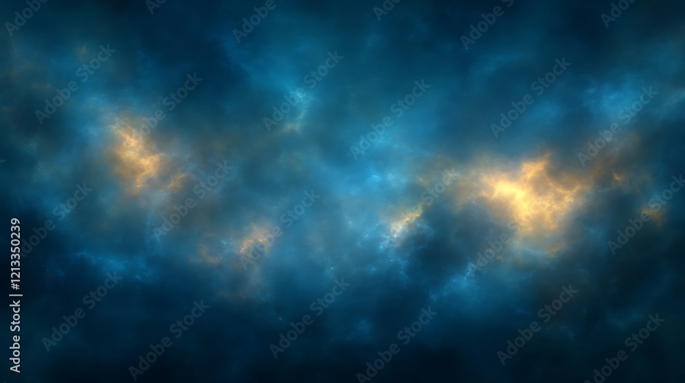 Abstract Cosmic Nebula Blue And Gold Hues Abstract Cosmic Nebula Blue And Gold Hues