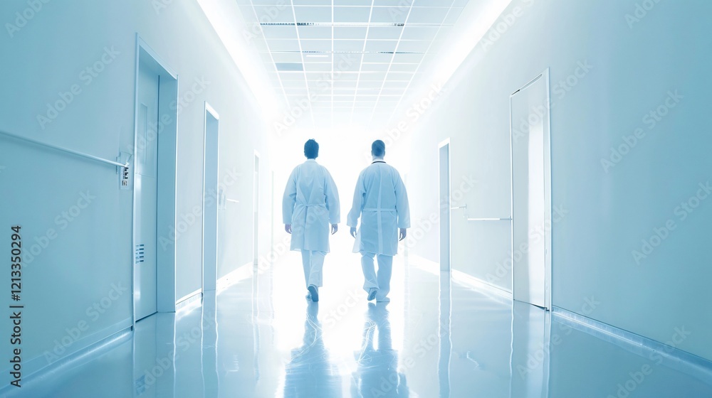 Fototapeta premium Professional doctors having discussion while walking in hospital corridor