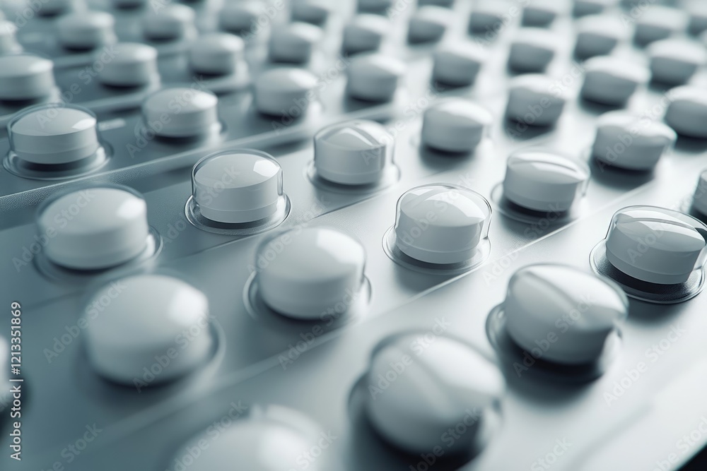 Close-up of many white pills on a surface. Close-up of many white pills on a surface.
