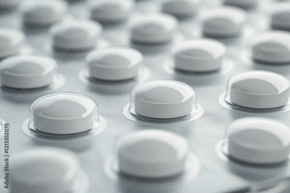 Close-up of many white pills on a surface. Close-up of many white pills on a surface.