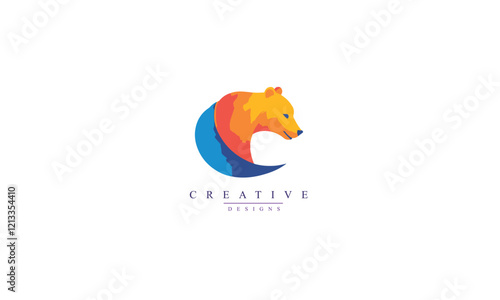 bear negative space logo design white background