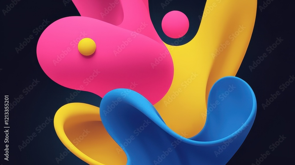 Vibrant abstract shapes in pink, yellow, and blue create a dynamic and playful composition, evoking a sense of creativity and movement. Vibrant abstract shapes in pink, yellow, and blue create a dynamic and playful composition, evoking a sense of creativity and movement.