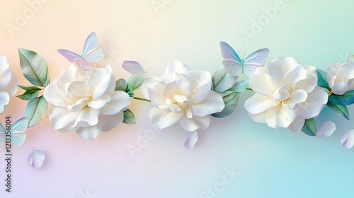 Serene Gardenias Pastel Dream with Butterflies