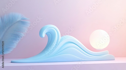 Abstract Pastel Blue Wave Sculpture with Orb