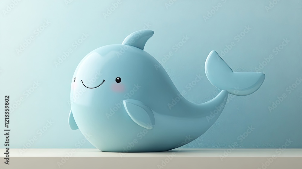 A Cute Blue Cartoon Whale Figurine on a Shelf A Cute Blue Cartoon Whale Figurine on a Shelf