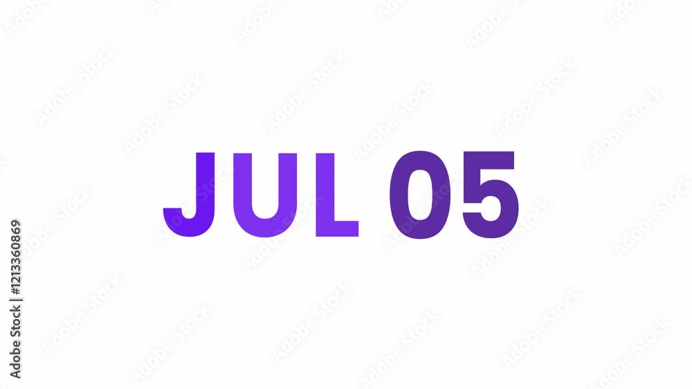 5th July calendar icon animation. Alpha matte with transparent background 4K resolution. 5th July calendar icon animation. Alpha matte with transparent background 4K resolution.