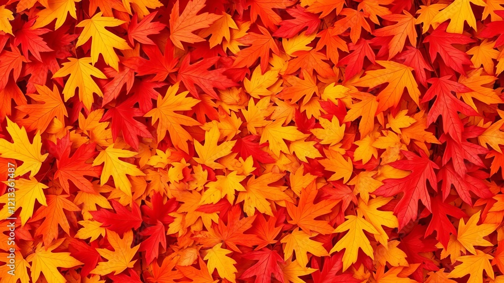 Abstract composition of vibrant oak autumn leaves in multiple shades of red, orange, and yellow creating a visually stunning background, season, vibrant, natural Abstract composition of vibrant oak autumn leaves in multiple shades of red, orange, and yellow creating a visually stunning background, season, vibrant, natural