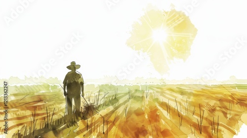 Simple farmer sowing seeds under bright sun teaching wisdom metaphorically photo