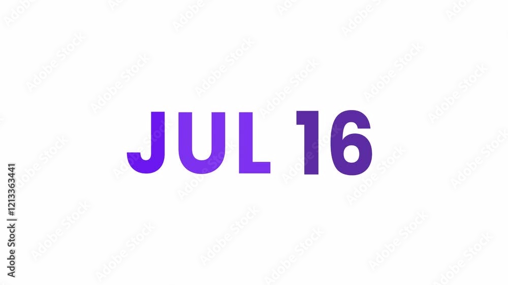 16th July calendar icon animation. Alpha matte with transparent background 4K resolution. 16th July calendar icon animation. Alpha matte with transparent background 4K resolution.