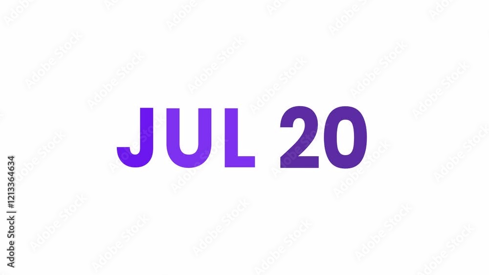 20th July calendar icon animation. Alpha matte with transparent background 4K resolution. 20th July calendar icon animation. Alpha matte with transparent background 4K resolution.