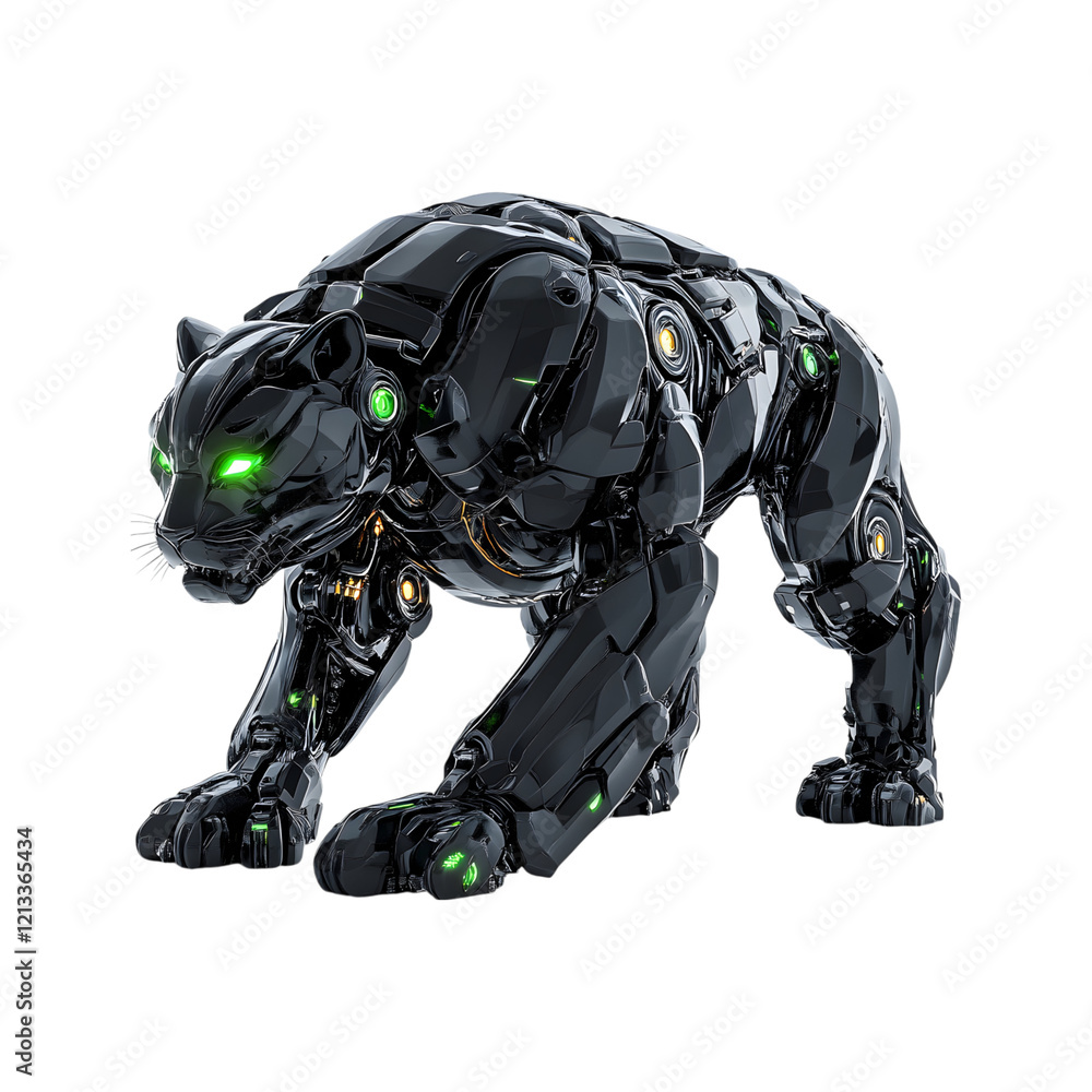 Robotic Panther with Glowing Green Eyes on transparent background Robotic Panther with Glowing Green Eyes on transparent background