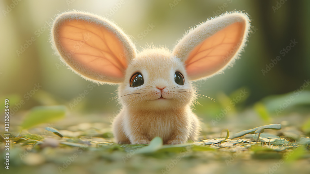 Obraz premium Kawaii baby rabbit with oversized ears and a happy expression 
