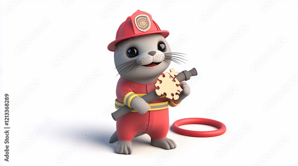Cute otter firefighter cartoon character holding a hose. Cute otter firefighter cartoon character holding a hose.