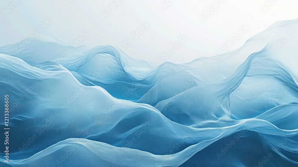 Obraz premium Blue fabric waves, studio backdrop, ethereal, calm background