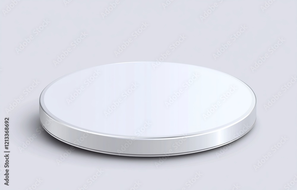 Minimalist white round podium isolated on light grey background. Minimalist white round podium isolated on light grey background.