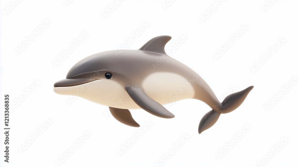 Fototapeta premium 3D render of a playful dolphin, isolated on white background.