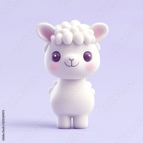Cute white 3D cartoon lamb illustration.