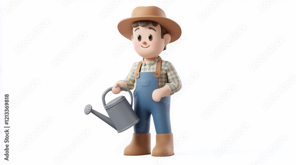 Cartoon farmer holding watering can. Cartoon farmer holding watering can.