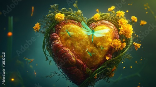 Heart of Nature A Surreal Floral and Insect Composition