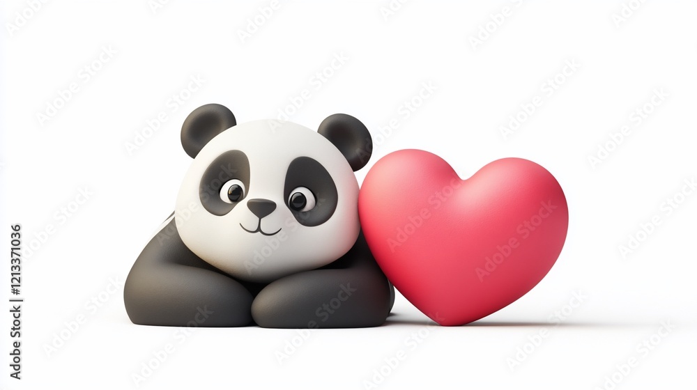Naklejka premium Cute cartoon panda bear with red heart.