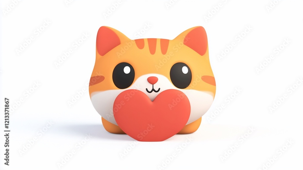 Cute orange cartoon cat holding a red heart. Cute orange cartoon cat holding a red heart.