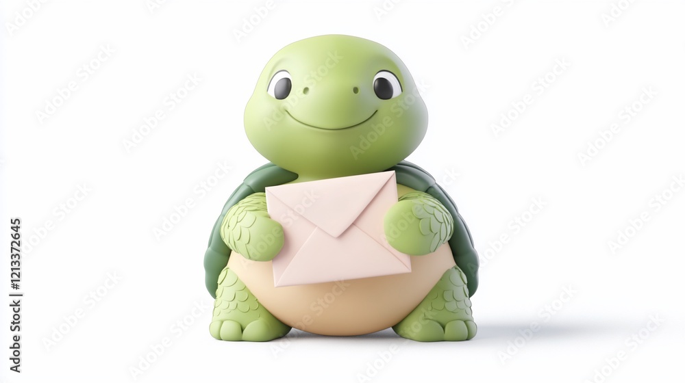 Cute cartoon turtle holding a pink envelope. Cute cartoon turtle holding a pink envelope.