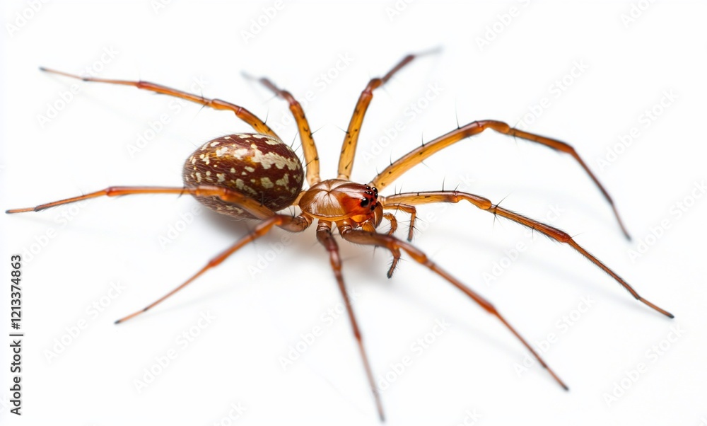 Close-up of a brown spider with white spots on its abdomen, isolated on white background. Close-up of a brown spider with white spots on its abdomen, isolated on white background.