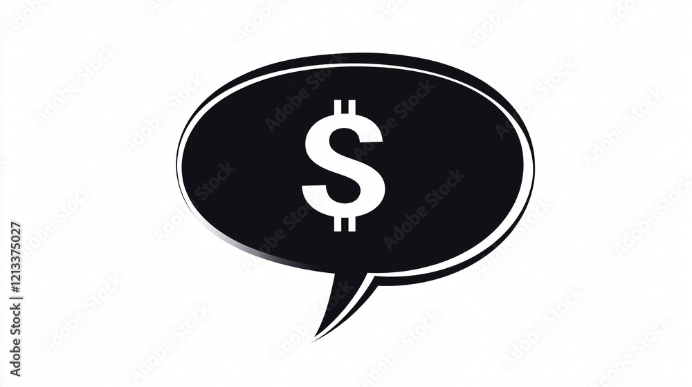Silhouette Chat Bubble with Dollar Symbol: Money Inside for Conversation about Financial Topics Silhouette Chat Bubble with Dollar Symbol: Money Inside for Conversation about Financial Topics